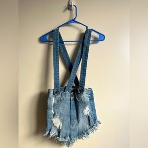Blue overall denim shorts